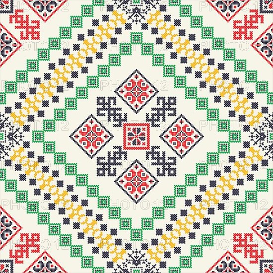 Decorative repeating pattern inspired by traditional Russian embroidery