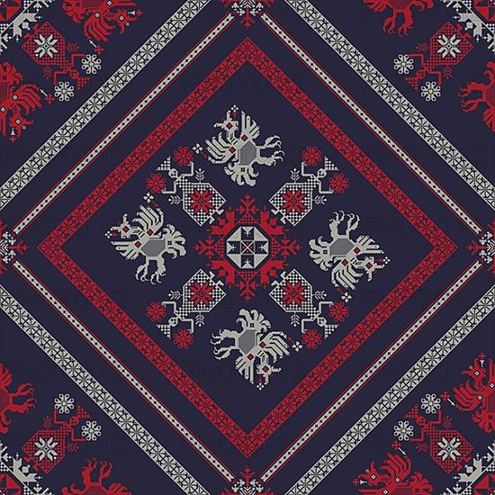 Decorative repeating pattern inspired by traditional Russian embroidery