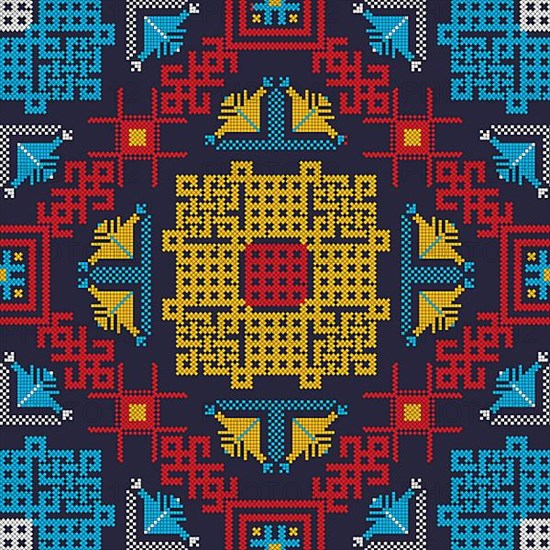 Decorative repeating pattern inspired by traditional Russian embroidery