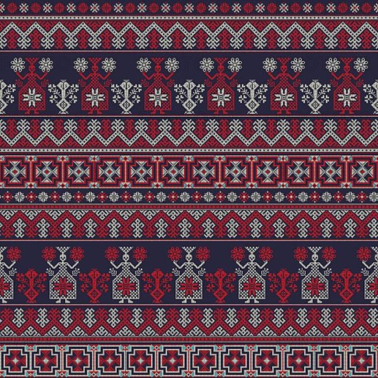 Decorative repeating pattern inspired by traditional Russian embroidery