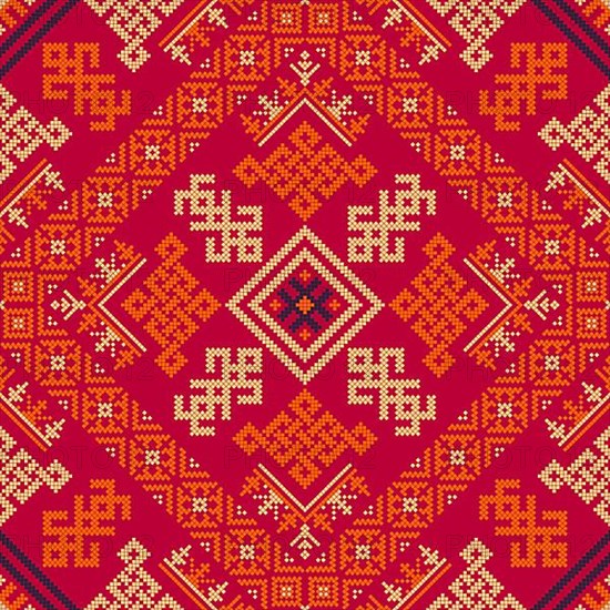 Decorative repeating pattern inspired by traditional Russian embroidery
