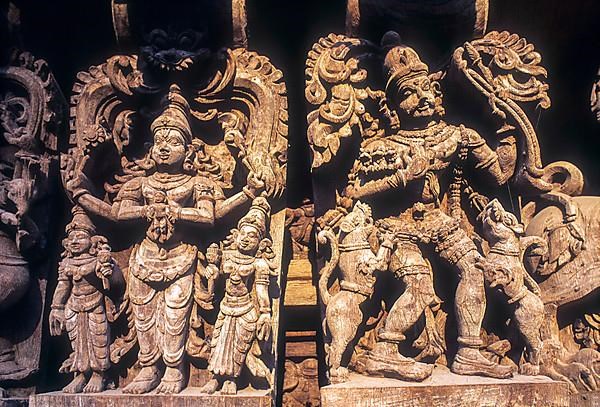 17 th century 350 years old wooden carvings in Meenakashi Sundareswarer temple's chariot at Madurai
