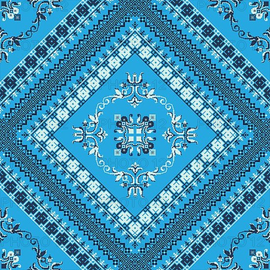 Decorative repeating pattern inspired by traditional Russian embroidery