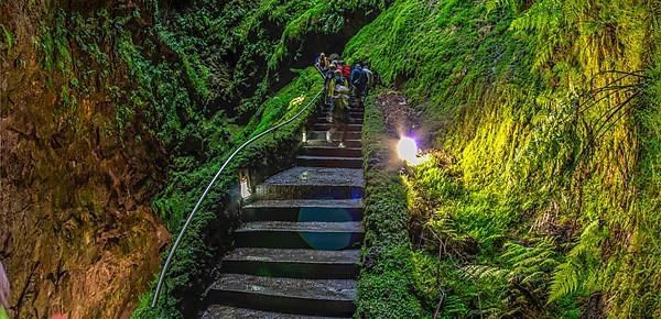 Inside the volcanic vent Algar do carvao Azores Terceira Portugal