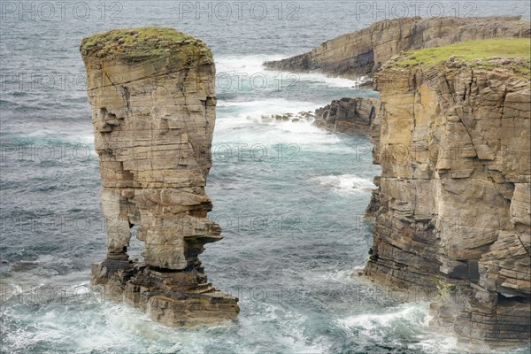 View of sea cliffs and offshore stack
