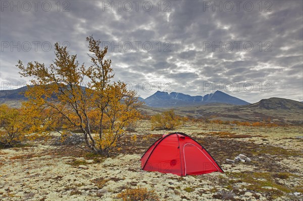 Red dome tent in Doraldalen valley