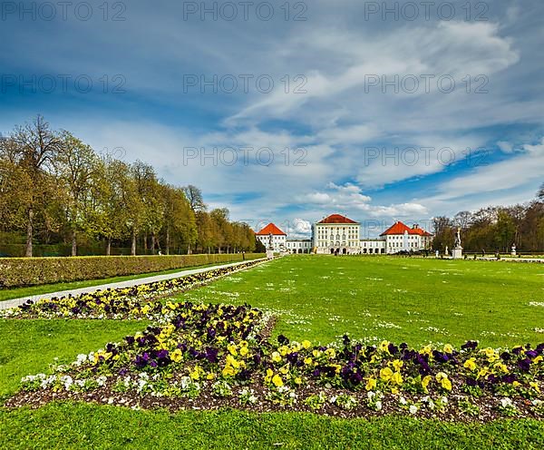 Grand Parterre and the rear view of the Nymphenburg Palace. Munich