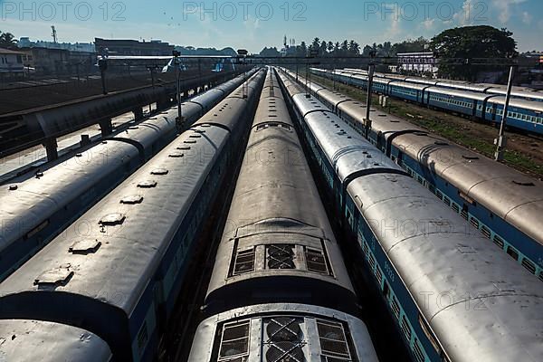 Trains at train station. Trivandrum