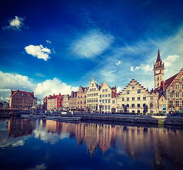 Vintage retro hipster style travel image of Europe Belgium medieval town travel background