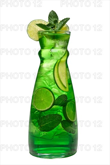Jar with icy apple and lemon drink
