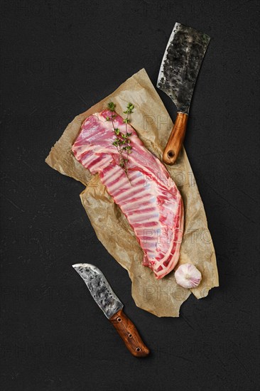 Top view of raw fresh lamb ribs