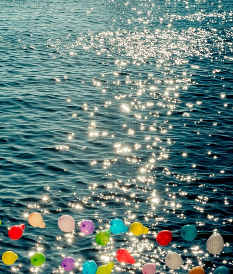 Balloon on a string on water for shooting game