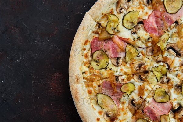 Close up view of pizza with bacon