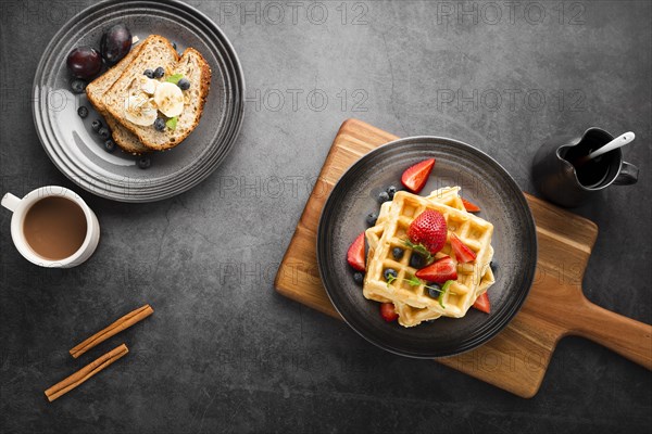 Top view breakfast waffles. Resolution and high quality beautiful photo