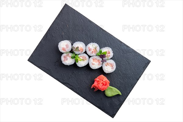 Rolls with shrimps and soft sheese isolated on white background