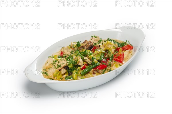 Layout for menu. Fillet with vegetables baked in oven