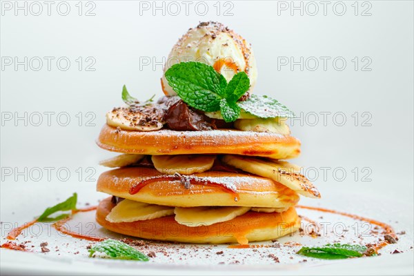 American pancakes with ice cream
