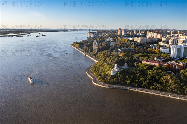 Aerial of Khabarovsk and the Amur river