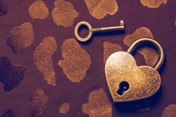 Heart shaped lock and key on an abstract background