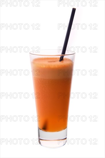 Fresh carrot and apple juice isolated on white background
