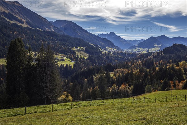 View from the alpine pasture behind the Enge into Kleinwalsertal
