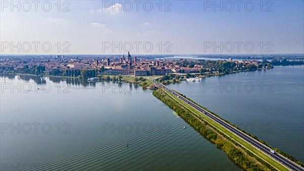 Aerial of the Unesco world heritage site the city of Mantua