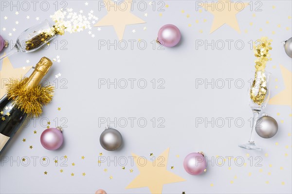 Champagne bottle with baubles table