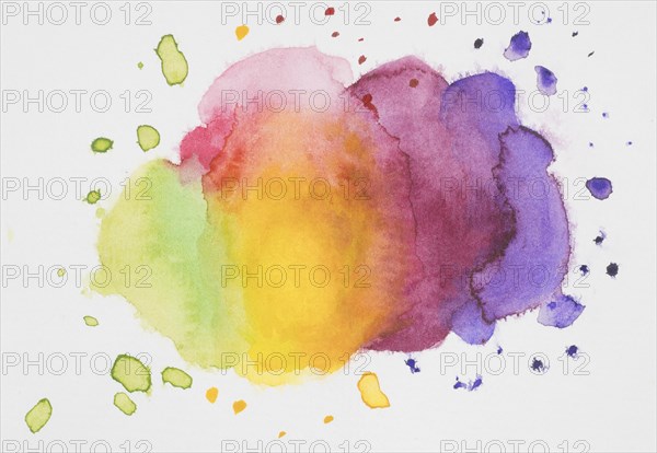 Pink yellow violet green mix paints white paper