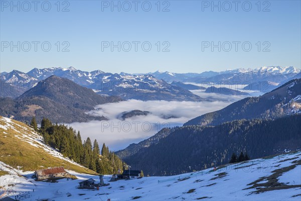 View into the foggy Inn valley