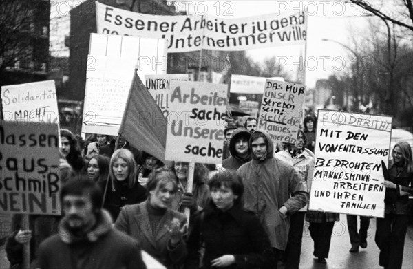 The dismissal of workers at the Mannesmann factory after a spontaneous strike not led by the union provoked protests by Mannesmann workers in Duisburg and other locations on 7 November 1973 and solida...