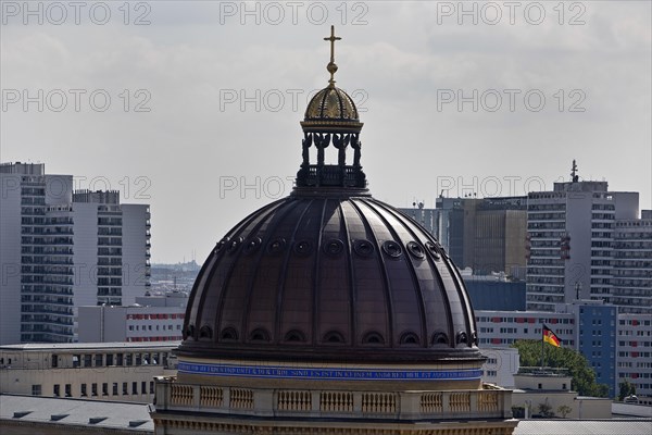 Dome of the Humboldt Forum and skyscrapers above the roofs of the city