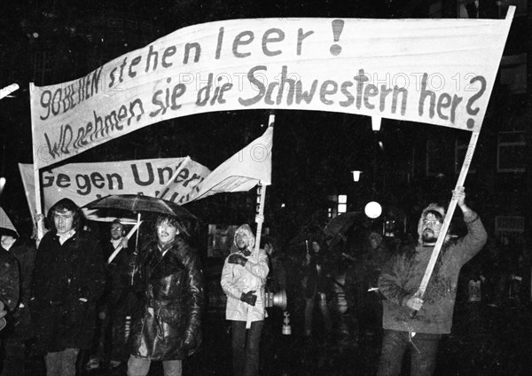 The dismissal of two nurses was protested by parts of the staff at Essen Hospital on 19 October 1973