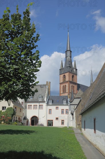 View of the tower of the Gothic St. Valentinus and Dionysius Church in Kiedrich