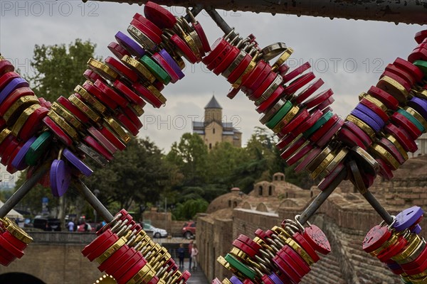 Heart-shaped castles on a so-called love bridge over the Zawkissis-zkali river