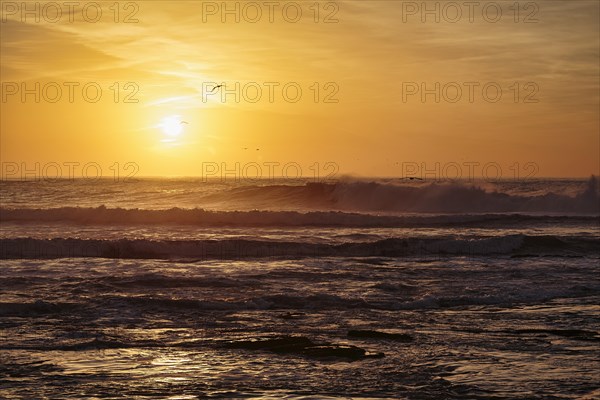 Waves at sunset on the Atlantic Ocean