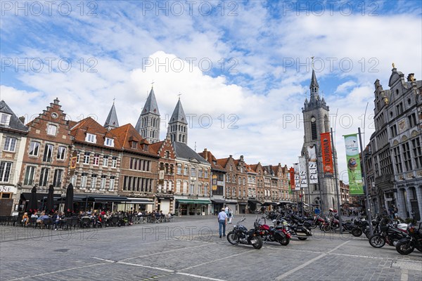 Market square with the Unesco world heritage site Tournai Cathedral