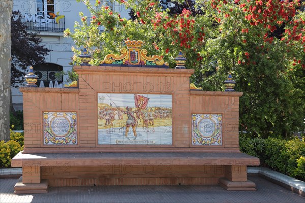 Historical mural with tiles on the city's history