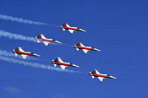 Formation flight of the Patrouille Suisse with the Northrop F-5E Tiger II