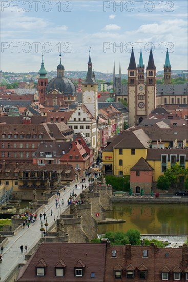 Historic city of Wurzburg with bridge Alte Mainbrucke