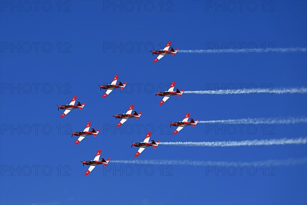 Formation flight of the Patrouille Suisse with the PC-7 team