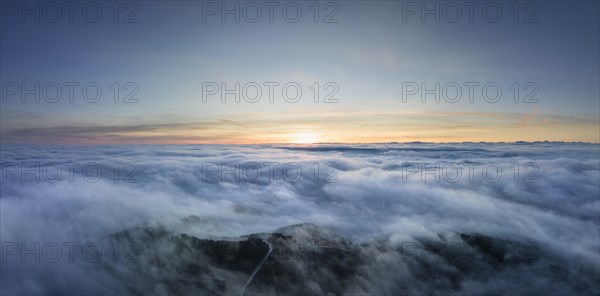 Aerial view of Hegaublick in front of sunrise