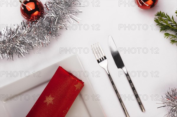 Table laid for Christmas dinner