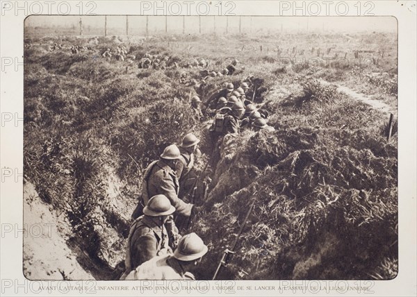Infantry soldiers waiting in trenches to charge the Germans in Flanders during the First World War