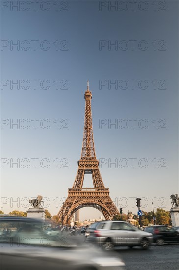 Eiffel Tower from Pont dIena with motion blur traffic