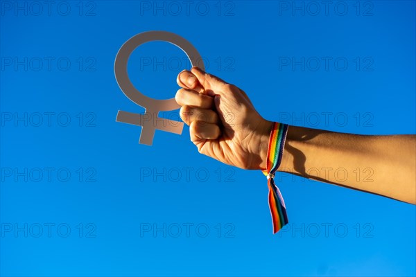 A woman with female symbol in favor of feminism