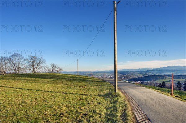 Country road and wooden electricity pylons at Mariaberg