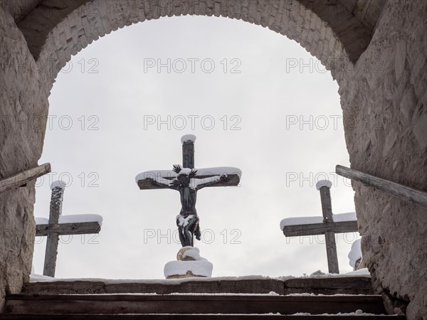 Snow on the crucifixion group on Calvary