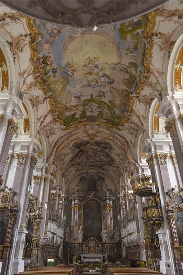 Baroque interior with high altar of the former monastery church of St. Margareta
