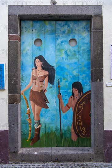 Colourfully painted door