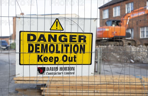Sign Danger Demolition Keep Out on fence